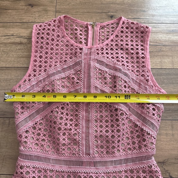 Self-Portrait Crosshatch Frill Mini Dress Medium Pink & Nude Guipure Lace Barbie - Picture 7 of 9